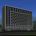 Modern Office Building Exterior With Glass Facade Street View Pedestrians Cars And Greenery