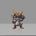Cute Blue And Yellow Dragon Game Movie Character With Horns And Spikes
