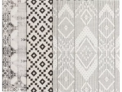 Stylish Square Rugs With Various Geometric Diamond Patterns In Black And White Tones 3d model