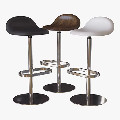 Three Modern Bar Stools With Black Wooden Brown White Seats And Stainless Steel Base Footrest 3d model