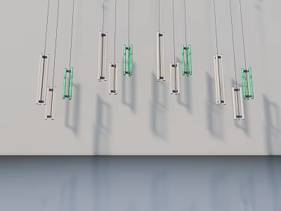 Modern Hinged Door With Hanging Green Transparent Tube Lights And White Wall 3d model