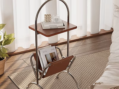 Modern Side Table with Wooden Top and Metal Frame Lower Shelf for Living Room Magazines 3d model