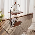 Modern Side Table with Wooden Top and Metal Frame Lower Shelf for Living Room Magazines