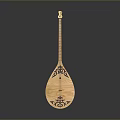 Wooden Stringed Musical Instrument with Carved Floral Patterns Pear Shaped Body and Long Neck