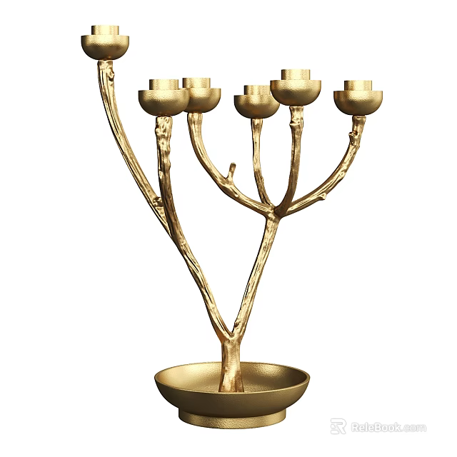 Golden Branch Design Decorative Candle Holder Ornament Set With Multiple Cups And Base 3d model 