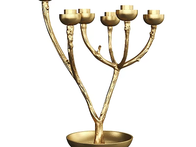 Golden Branch Design Decorative Candle Holder Ornament Set With Multiple Cups And Base 3d model
