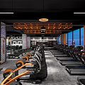 Spacious Modern Fitness Gym With Treadmills Exercise Bikes And City Night View