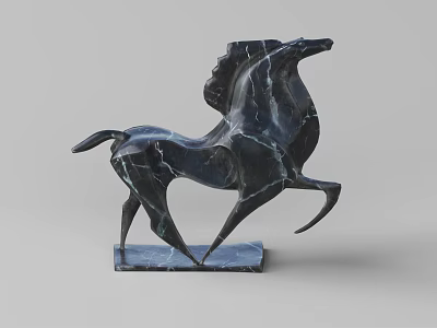 Abstract Running Horse Sculpture Carving With Marble Base And Textured Surface 3d model