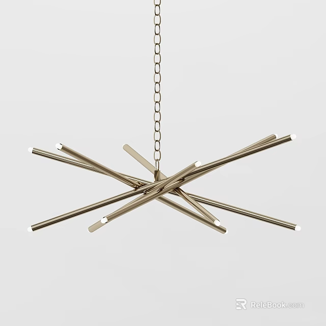Modern Minimalist Metal Chandelier With Crossed Rods And Hanging Chain Design 3d model 