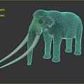 Blue And Green Mammoth Sculpture With Long White Tusks And Detailed Texture