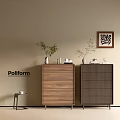Wooden Entryway Cabinet and Side Cabinet with Potted Plants Wall Art and Decorative Items