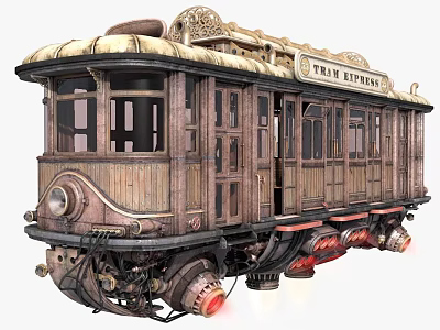 Vintage Train with Wooden Carriage Ornate Top Express Lettering Mechanical Bottom and Classic Windows 3d model