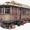 Vintage Train with Wooden Carriage Ornate Top Express Lettering Mechanical Bottom and Classic Windows