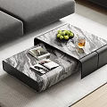 Modern Marble Coffee Table With Magazines Green Apples And Glass Cup