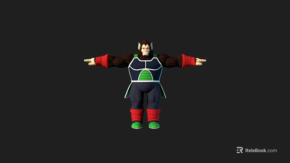 Anime Game Character With Brown Hair Goggles Dark Armor Red Gloves Boots Arms Outstretched Pose 3d model 