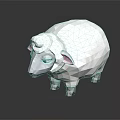 Low Poly Character Creature Sheep With White Wool Pink Ears Dark Background And Reflection Design 3d model