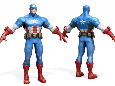 Captain America Game Movie Character Front Back Views Blue Uniform White Star Red Gloves Boots 3d model