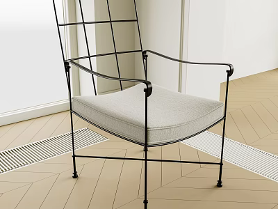 Modern Minimalist Single Chair With Metal Frame And Light Gray Cushion Armrests Design 3d model