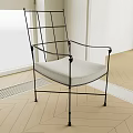 Modern Minimalist Single Chair With Metal Frame And Light Gray Cushion Armrests Design