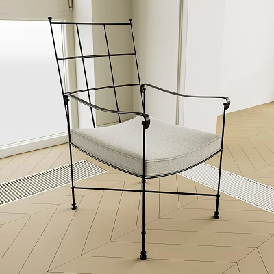 Modern Minimalist Single Chair With Metal Frame And Light Gray Cushion Armrests Design 3d model