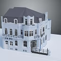 Classical European Style Building With White Facade Gray Roof Balconies And Railings