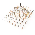 Wooden And Metal Craft Pieces With Various Shapes In Brown Gold On White Background