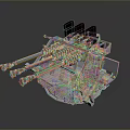 Mechanical Device Featuring Dual Barrels Black Square Parts And Spring Mechanism