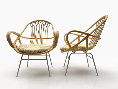 Stylish Wicker Leisure Chairs With Curved Arms And Metal Legs Design 3d model