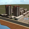 Modern High Rise and Low Rise Residential Buildings with Green Spaces Near Waterfront