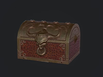 Vintage Leather Storage Box With Metal Accents And Animal Head Design 3d model