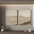 Modern Interior Wall With Two Desert Landscape Paintings And Decorative Items 3d model