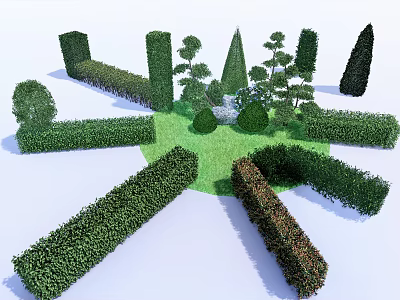 Shaped Shrubs Arranged In Geometric Pattern With Green Grass Landscape Design 3d model