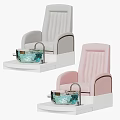 Gray Upholstered Manicure Chair With Blue Pedicure Basin And Rolling Stool