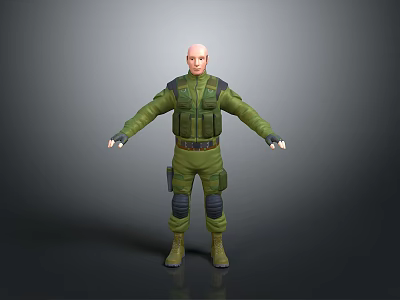 Green Military Uniform Worn By Standing Figure With Classic Military Look 3d model