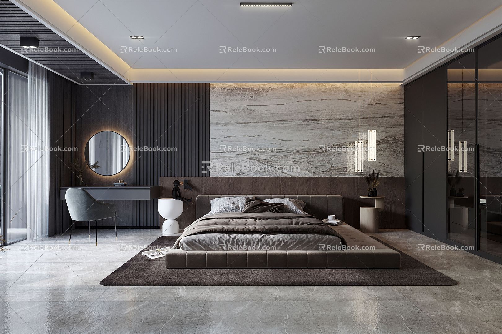 Modern Bedroom Black Tone Bedroom 3d model