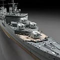 Realistic 3D Model Of A Warship With Turrets And Deck