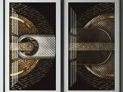 Modern Abstract Decorative Paintings With Gold Geometric Patterns And Black Background 3d model
