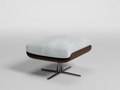 Modern Stool Featuring White Padded Seat Brown Wooden Design and Cross Shaped Metal Base 3d model