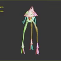 White Game Movie Character With Cone Shaped Head Long Slender Legs Red Details And Reflection