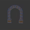 Decorative Arched Structure With Brown Carved Details Circular Motifs And Base