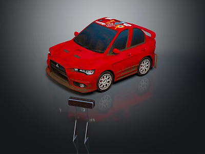 Red Stylish Sports Car With Mobil 1 Stickers Sporty Wheels And Rear Spoiler 3d model