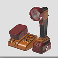 Red And Black Flashlight With Brown Charging Base And Control Button Panel 3d model