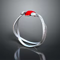 Silver Ring With Red Gemstone And Small Diamonds On Twisted Metal Band