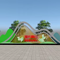 Creative Outdoor Billboard With Green Mountain Shape Yellow Wavy Panel And Red Text Butterfly Decoration