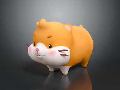 Cute Yellow Hamster Shaped Plush Toy With White Belly And Pink Cheeks 3d model