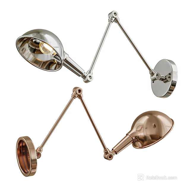 Stylish Modern Adjustable Arm Wall Lamps with Metallic Chrome and Brass Finish for Home Interior 3d model 