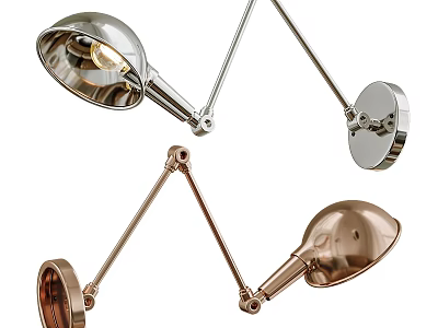 Stylish Modern Adjustable Arm Wall Lamps with Metallic Chrome and Brass Finish for Home Interior 3d model