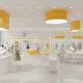 Bright And Modern Kids Clothing Store Interior With Yellow White Decor Clothing Displays And Bright Lighting