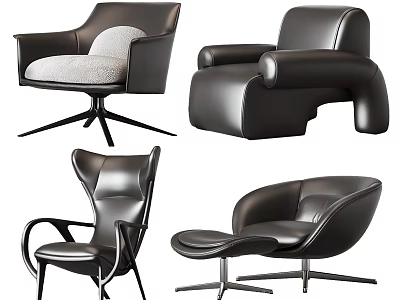 Modern Black Leather Leisure Chairs Various Styles with Sleek Design and Metal Legs 3d model