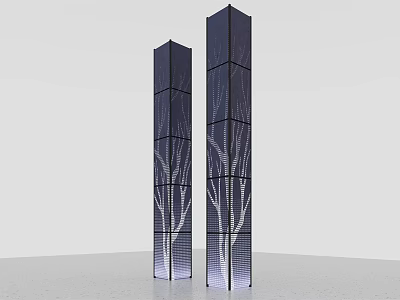 Two Modern Architectural Columns Featuring Structured Line Patterns and Contemporary Design Elements 3d model